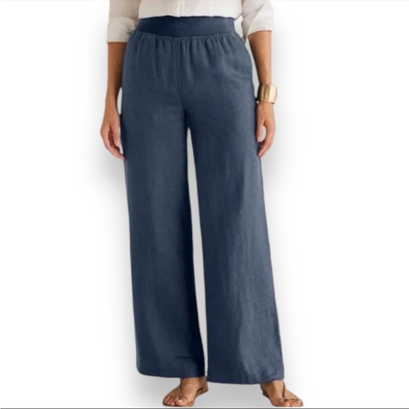 Soft Surroundings Women’s 2X Navy Aliso Linen Wide Leg Pants NWT Summer Coastal - Picture 1 of 5